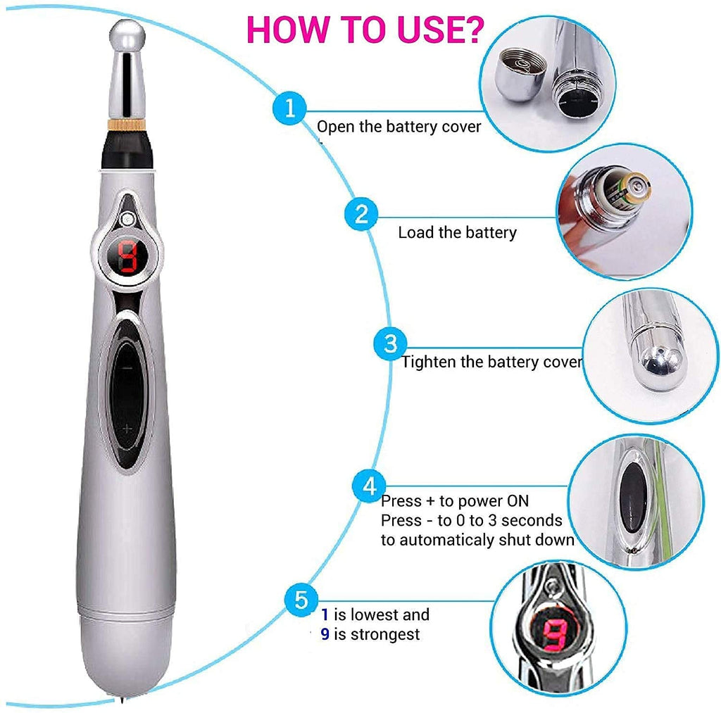 3-in-1 Electric Acupressure Massage Pen with 3 Interchangeable Heads ...